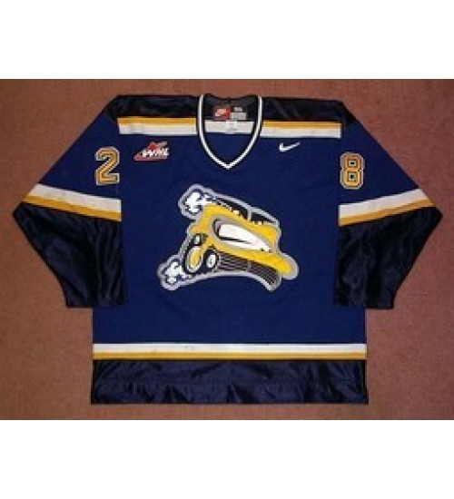 Custom WHL Saskatoon Blades 02 03 John Dahl Road Hockey Jersey Blue